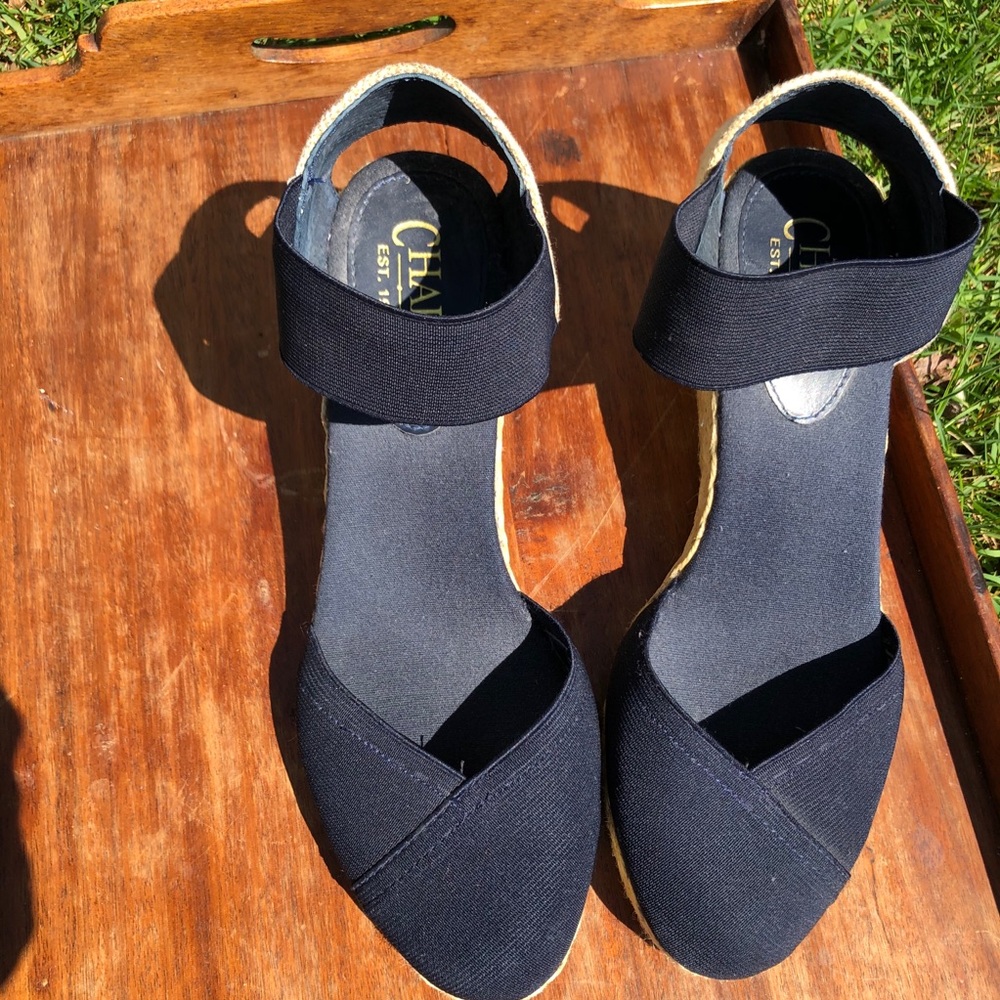 Heeled Chaps Navy Blue Espadrilles